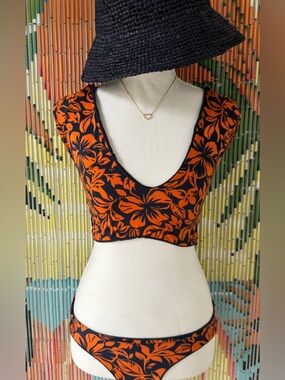 Maaji Blue and Orange Floral Scoop Bikini Top and Bottom